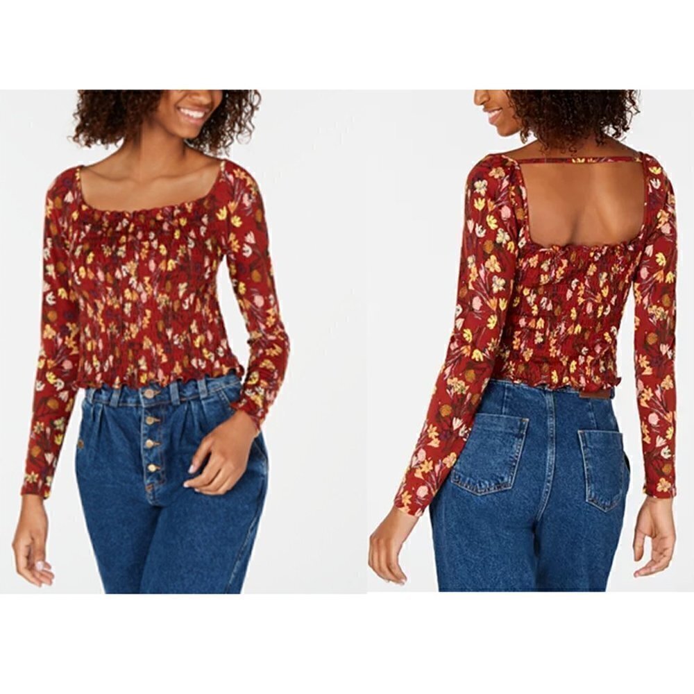 Love, Fire Juniors' Smocked Ruffle-trimmed Top - Picture 1 of 10
